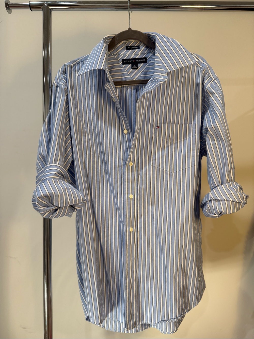 Tommy Hilfiger Light Blue & White Striped Men's Button-Down Shirt